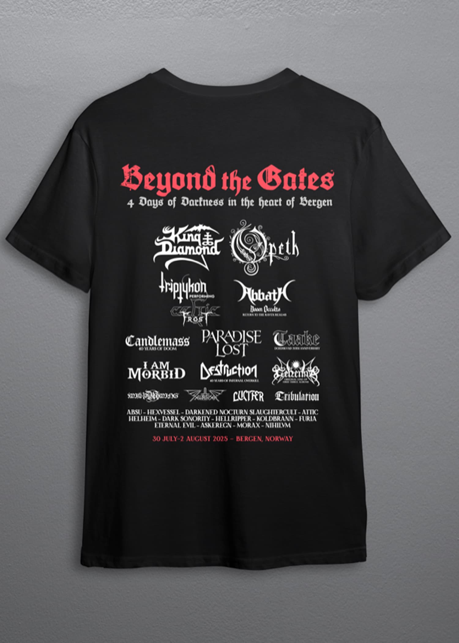Beyond the Gates 2025 Grieghallen t-shirt backside
