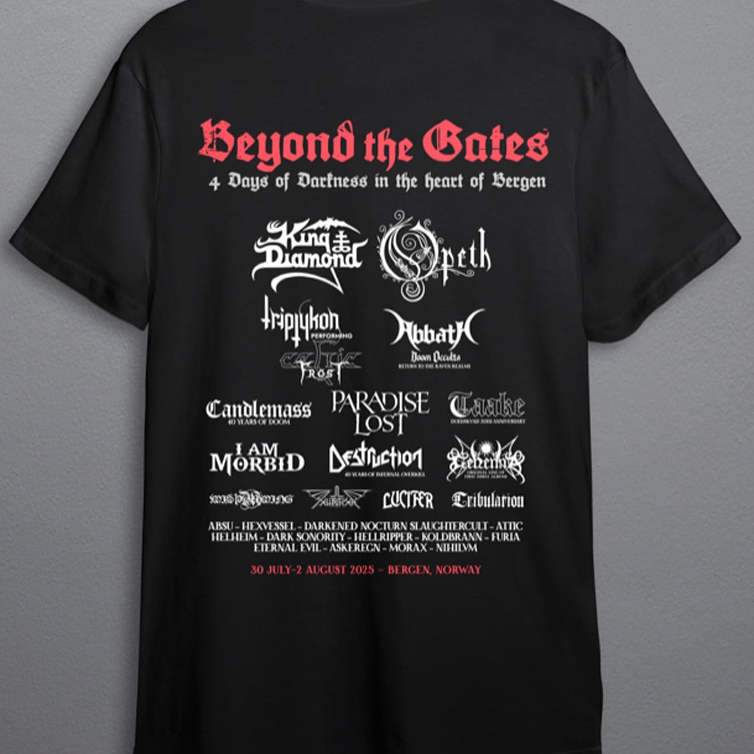 Beyond the Gates 2025 Grieghallen t-shirt backside